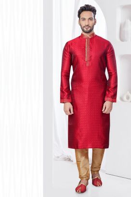 Maroon Jaquard Kurta Pajama for Men (KFM-7807)