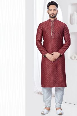 Maroon Jaquard Kurtas for Men (KFM-7812)