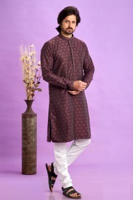Maroon Jaquard Silk Kurta Pajama (KFM-7573)