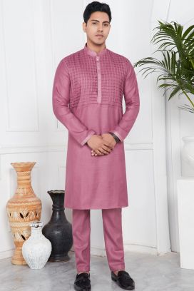 Mauve Linen Cotton Kurta Pajama (KFM-7585)