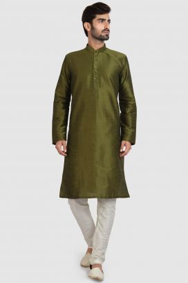 Mehendi Green Art Silk Kurta Pajama (KFM-5927)
