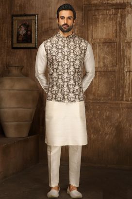 Mehendi Green Art Silk Nehru Jacket (KFM-6318)
