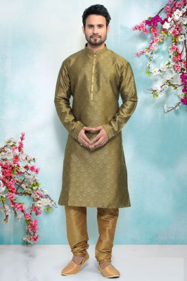 Mehendi Green Jaquard Silk Brocade Kurta (KFM-4903)