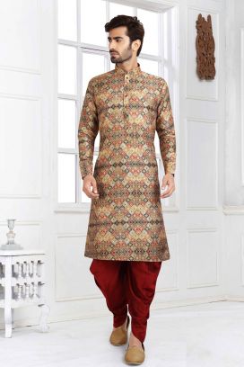 Multicoloured Banarasi Silk Kurta Pajama (KFM-5711)