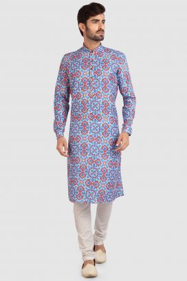 Multicoloured Cotton Printed Kurta Pajama (KFM-5721)