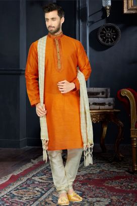Mustard Art Dupion Kurta Pajama (KFM-3388)
