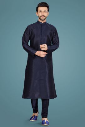 Navy Blue Art Silk Kurta Pajama (KFM-5141)
