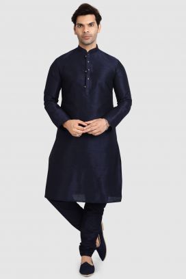 Navy Blue Art Silk Kurta Pajama (KFM-5919)