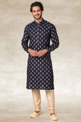 Navy Blue Cotton Kurta Pajama (KFM-5668)