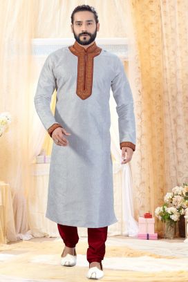Off White Art Silk Kurta Pajama (KFM-4251)