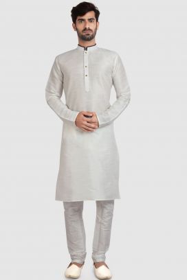 Off White Art Silk Kurta Pajama (KFM-5921)