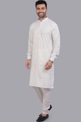 Off White Art Silk Mens Kurta (KFM-7504)