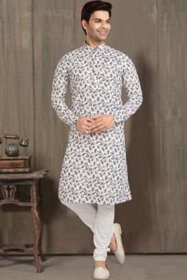 Off White Cotton Printed Kurta Pajama (KFM-5714)