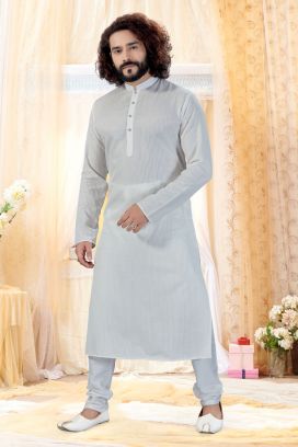 Off White Cotton Silk Kurta Pajama (KFM-4257)