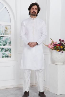 Off White Linen Cotton Kurta Pajama (KFM-7600)
