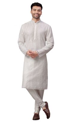 Off White Organza Silk Kurta Pajama (KFM-5989)