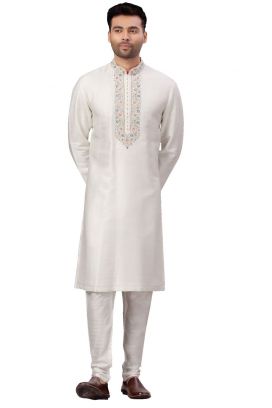 Off White Silk Mens Kurta Pajama (KFM-5982)
