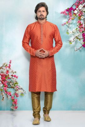 Orange Art Banarasi Silk Kurta Pajama (KFM-4932)