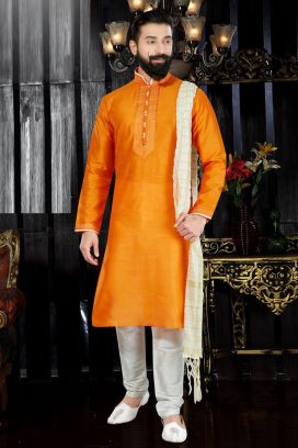 Orange Art Dupion Kurta(KFM-3383)
