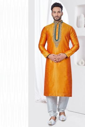 Orange Art Silk Kurta Pajama (KFM-7811)