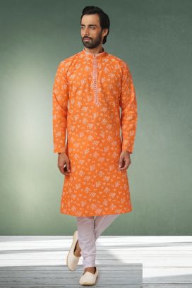 Orange Cotton Kurta Pajama for Men (KFM-5759)