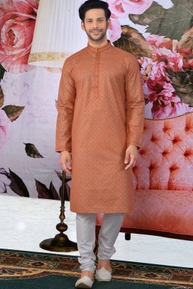 Orange Fancy Cotton Kurta Pajama(KFM-4609)