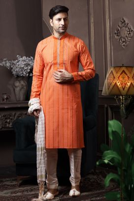 Orange Silk Kurta Pajama (KFM-6076)