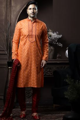 Orange Silk Kurta Pajama (KFM-6086)