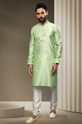 Parrot Green Jaquard Silk Brocade Kurta Pajama (KFM-5949)