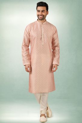 Peach Art Silk Kurta Pajama (KFM-5846)