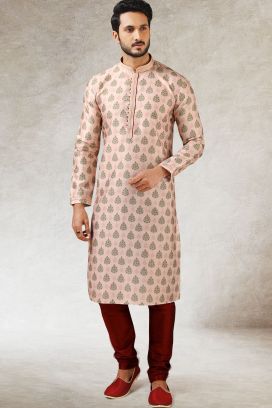 Peach Art Silk Kurta Pajama (KFM-5856)
