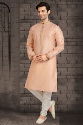 Peach Banarasi Silk Kurta Pajama (KFM-5693)