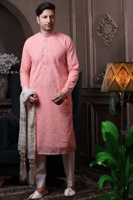 Peach Silk Kurta Pyjama (KFM-6045)