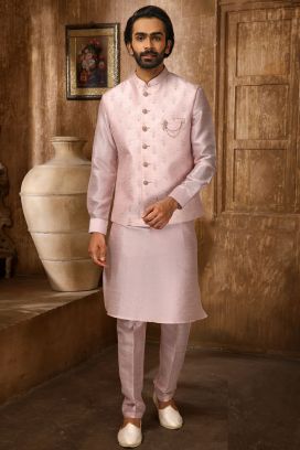 Pink Art Banarasi Silk Jacket Kurta (KFM-6327)