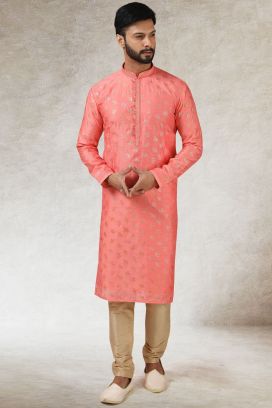 Pink Art Silk Kurtas for Men (KFM-5841)