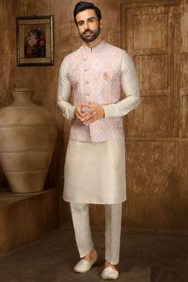 Pink Art Silk Nehru Jacket (KFM-6314)