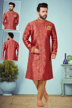 Pink Banarasi Jaquard Kurta Pajama (KFM-4865)