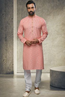 Pink Cotton Mens Kurta Pajama (KFM-6161)