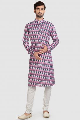 Pink Cotton Printed Kurta Pajama (KFM-5725)