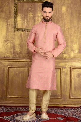 Pink Jaquard Silk Brocade Kurta (KFM-3556)