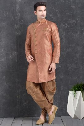Pink Jaquard Silk Brocade Mens Indo Western Kurta (KFM-4999)