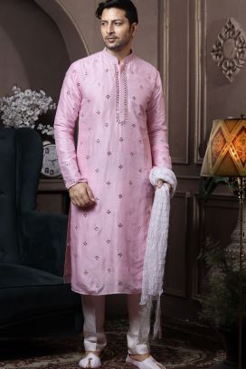 Pink Silk Kurta Pajama (KFM-6034)