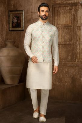 Pista Green Art Silk Nehru Jacket (KFM-6315)