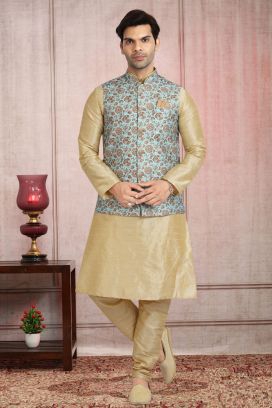 Pista Green Banarasi Silk Nehru Jacket (KFM-5672)