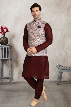 Pista Green Banarasi Silk Nehru Jacket (KFM-5678)