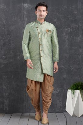 Pista Green Jaquard Silk Brocade Indo Western Kurta (KFM-5005)