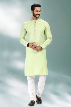 Pista Green Linen Cotton Casual Mens Kurta (KFM-6738)