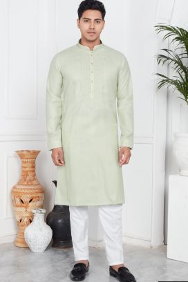 Pista Green Linen Cotton Kurta Pajama (KFM-7579)