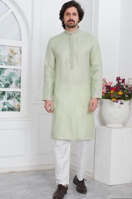 Pista Green Linen Cotton Kurta Pajama (KFM-7602)