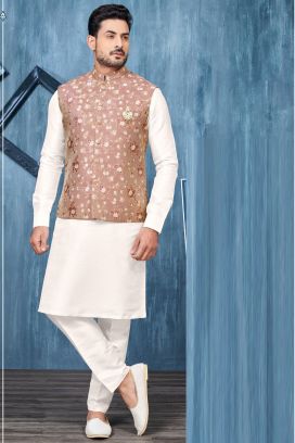 Printed Light Maroon Jaquard Nehru Jacket (KFM-7368)